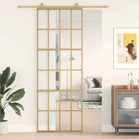 Porta Scorrevole Dorata 76x205 Vetro Trasparente Esg Alluminio /