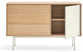 Cassettiera bianco crema con impiallacciatura in rovere, larghezza 128 cm Yoko - Teulat