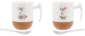 Set mug Mum e Dad in porcellana e base in sughero, 270 ml