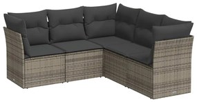 Set divano da giardino 5 pz con cuscini grigio in polyrattan