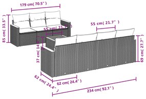 Set divano da giardino 8 pz con cuscini grigio in polyrattan