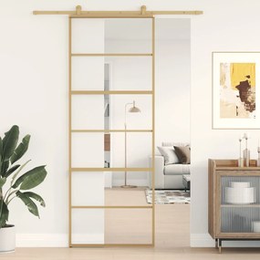 Porta Scorrevole Dorata 76x205 Vetro Trasparente Esg Alluminio /