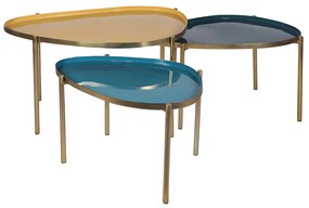 Tavolini impilabili laccati bianchi, senape, blu anatra, blu (set di 3) ZURIA