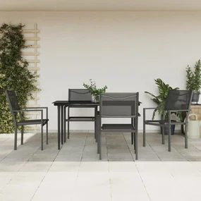 Set da pranzo da giardino 5 pz nero in acciaio e textilene
