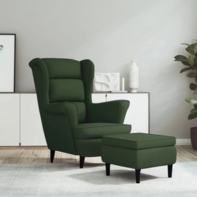 Poltrona Schienale Ad Ala Con Poggiapiedi Verde Scuro Velluto /