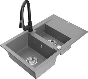Mexen Gaspar lavello in granito 1,5 vasca con sgocciolatoio e rubinetto da cucina Elia, grigio - 6507-71-670101-70