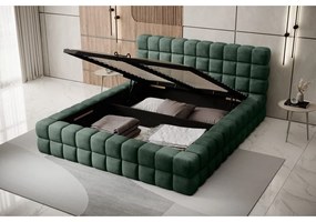Letto matrimoniale imbottito verde scuro con contenitore e rete inclusi 160x200 cm Dizzle – ELTAP