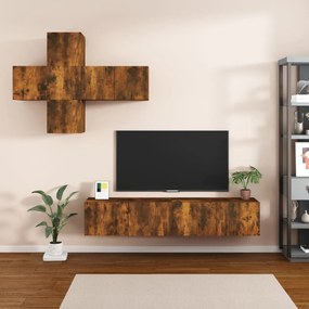 Set Di Mobili Porta Tv 7 Pz Rovere Fumo İn Legno Multistrato /