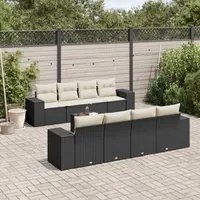 Set Divani da Giardino 9 pz con Cuscini Nero in Polyrattan 3222345