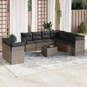 Set divano da giardino 10 pz con cuscini grigio in polyrattan