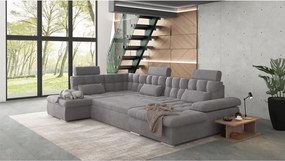 Divano angolare grigio allungabile e con contenitore (con penisola a sinistra/a U) Merkur – Ropez