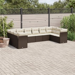 Set divani da giardino 10pz con cuscini in polyrattan marrone