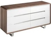 Com 140x39x70 cm in legno di noce con cassetti bianchi e acciaio cromato