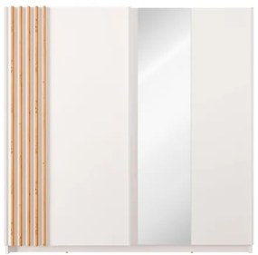 Armadio 200x200h Cm 2 Ante Scorrevoli Con Specchio Bianco Listelli Rovere Bayadero