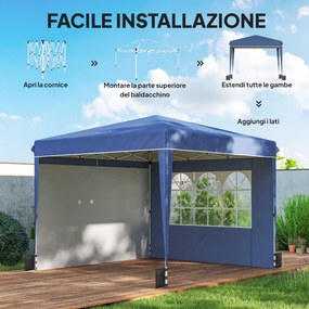 Gazebo Pieghevole 3x3 m con Pareti e Altezza Regolabile Protezione UV 50+ Blu Scuro...
