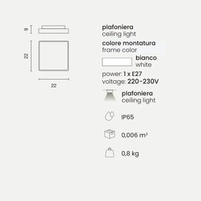 Plafoniera per esterni 22x22 cm in Abs Bianco PICCA