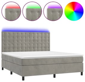 Letto a molle materasso e led grigio chiaro 160x200 cm velluto