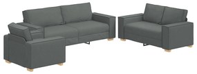 Set di divani a 3 pezzi con cuscini in tessuto grigio scuro