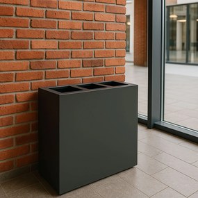 Pattumiera per Raccolta Differenziata 3 Scomparti Capacità 180 lt 90x30x80 cm in Acciaio Antracite...