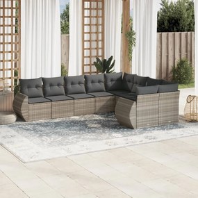 Set divano da giardino 9pz con cuscini grigio chiaro polyrattan