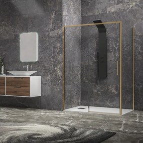 Box doccia oro satinato 80x130 scorrevole e fisso vetro 6mm altezza 200h | KLA-4000G - KAMALU