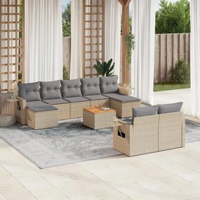 Set Divano da Giardino 10 pz con Cuscini Beige Misto Polyrattan