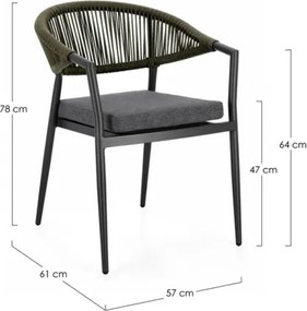 Sedia Da Esterno Impilabile Con Braccioli In Alluminio E Corda Millor Antracite E Verde Bizzotto