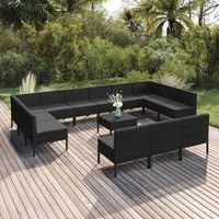 Set Divani da Giardino 14 pz con Cuscini in Polyrattan Nero 3094617