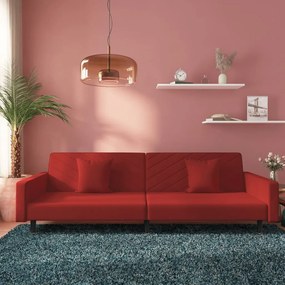 Divano Letto A 2 Posti Con 2 Cuscini Rosso Vino İn Velluto /
