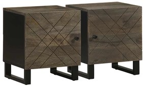 Comodini 2pz Neri 40x33x46 Cm İn Legno Massello Di Mango /