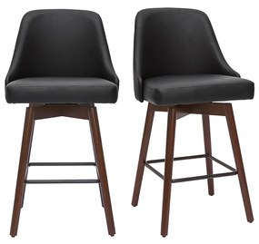 Sgabelli da bar design girevoli nero e legno scuro H65 cm (set di 2) HASTA