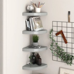 Scaffali Angolari A Parete 4 Pz Grigi 25x25x3,8 Cm İn Mdf /