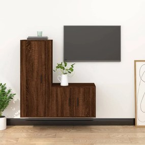 Set mobili porta tv 2 pz rovere marrone in legno multistrato