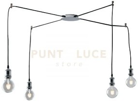 Lampadario a sospensione groove cromo 4 luci attacco e27 250cm cavi...