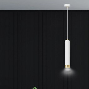 Sospensione 1 Luce Brunilde In Acciaio Bianco Con Tubolare In Bianco E Oro