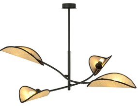 Lampadario a Sospensione in Acciaio e Tessuto LOTUS 4 Nero 4xE14 Colore del corpo Nero e Rattan