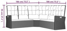 Divano Angolare Reclinabile con Cuscini in Polyrattan Nero