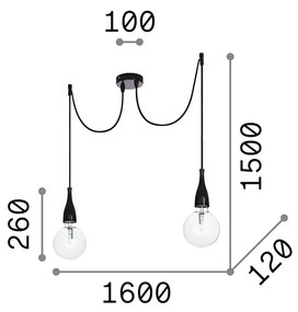 Sospensione Moderna Minimal Metallo Nero 2 Luci E27 8W 3000K Luce Calda