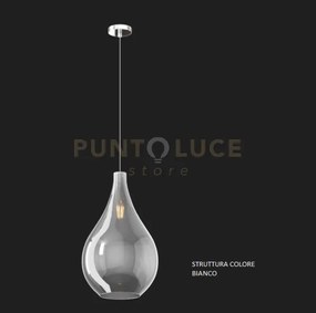 Sospensione bianco 1 luce vetro grande fume' 1193bi-sg-fu