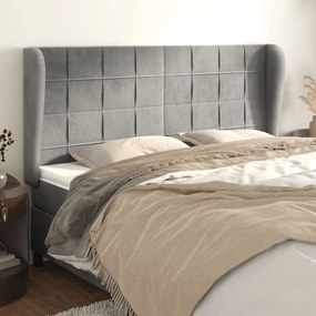 Testiera Ad Orecchio Grigio Chiaro 183x23x118/128 Cm İn Velluto /