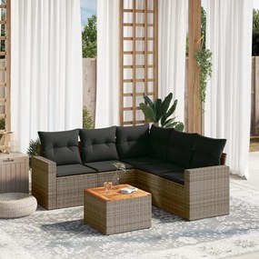 Set divano da giardino 6 pz con cuscini grigio in polyrattan