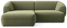 Divano angolare verde (con penisola a sinistra) con rivestimento in velluto Moana – Makamii