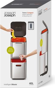 Bidone in acciaio grigio per rifiuti differenziati 40 l Totem Compact - Joseph Joseph
