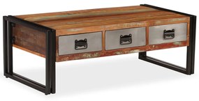 Tavolino Con 3 Cassetti İn Massello Recuperato 100x50x35cm /