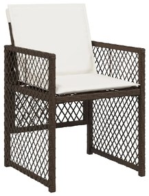 Set da pranzo da giardino 17 pz con cuscini marrone polyrattan