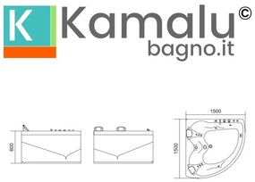Kamalu - Vasca idromassaggio semicircolare a 2 posti 150x150cm | 9000K