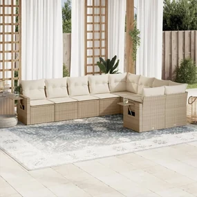 Set divano da giardino 9 pz con cuscini beige in polyrattan