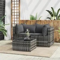 Set Divani da Giardino 3 pz con Cuscini in Polyrattan Grigio 319763