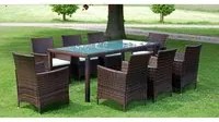 Set da Pranzo da Giardino 9 pz con Cuscini Polyrattan Marrone