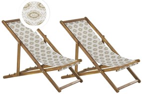 Set di 2 sedie a sdraio legno acacia chiaro motivo sabbia ANZIO Beliani
